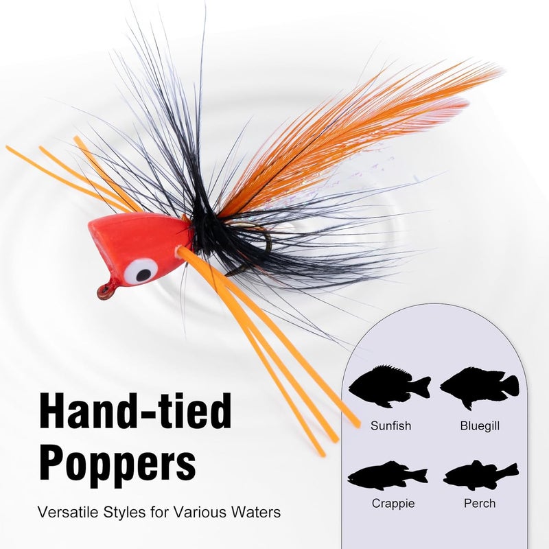 Goture Fly Fishing Poppers Lures, Topwater Popper Flies Bugs Lure, Fly Fish Poppers Fishing Lures Kit, Dry Flies for Panfish Bluegill Crappie Sunfish Bass Trout Salmon - Image 4